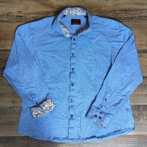 Jared Lang After Hours Paisley Flip Cuff Shirt 100% Cotton Size 2XL in Blue